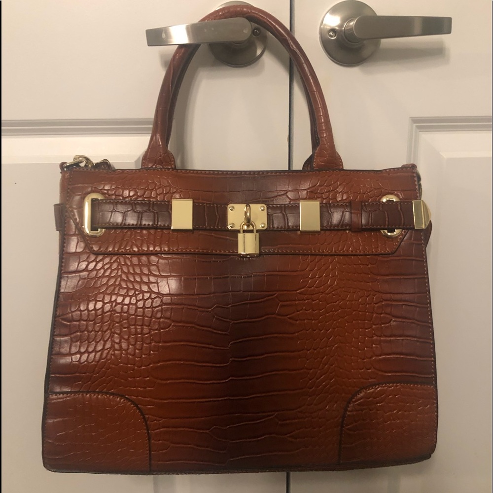 brown satchel with croc texture - never used